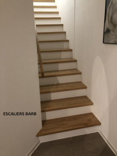 Habillage escalier béton en chêne et blanc